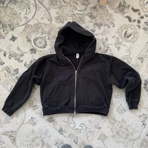 Los Angeles Apparel Black Crop Zip Up Hoodie